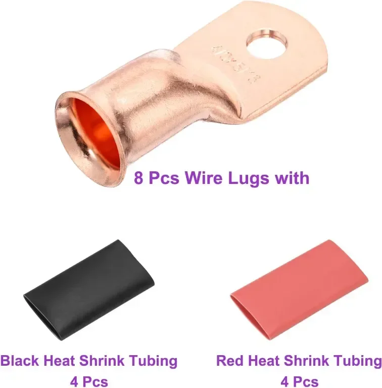 DMiotech 12 бр. 4/0 AWG - 5/16" медни кабелни накрайници, с 12 бр. термосвиваеми тръби — снимка 7