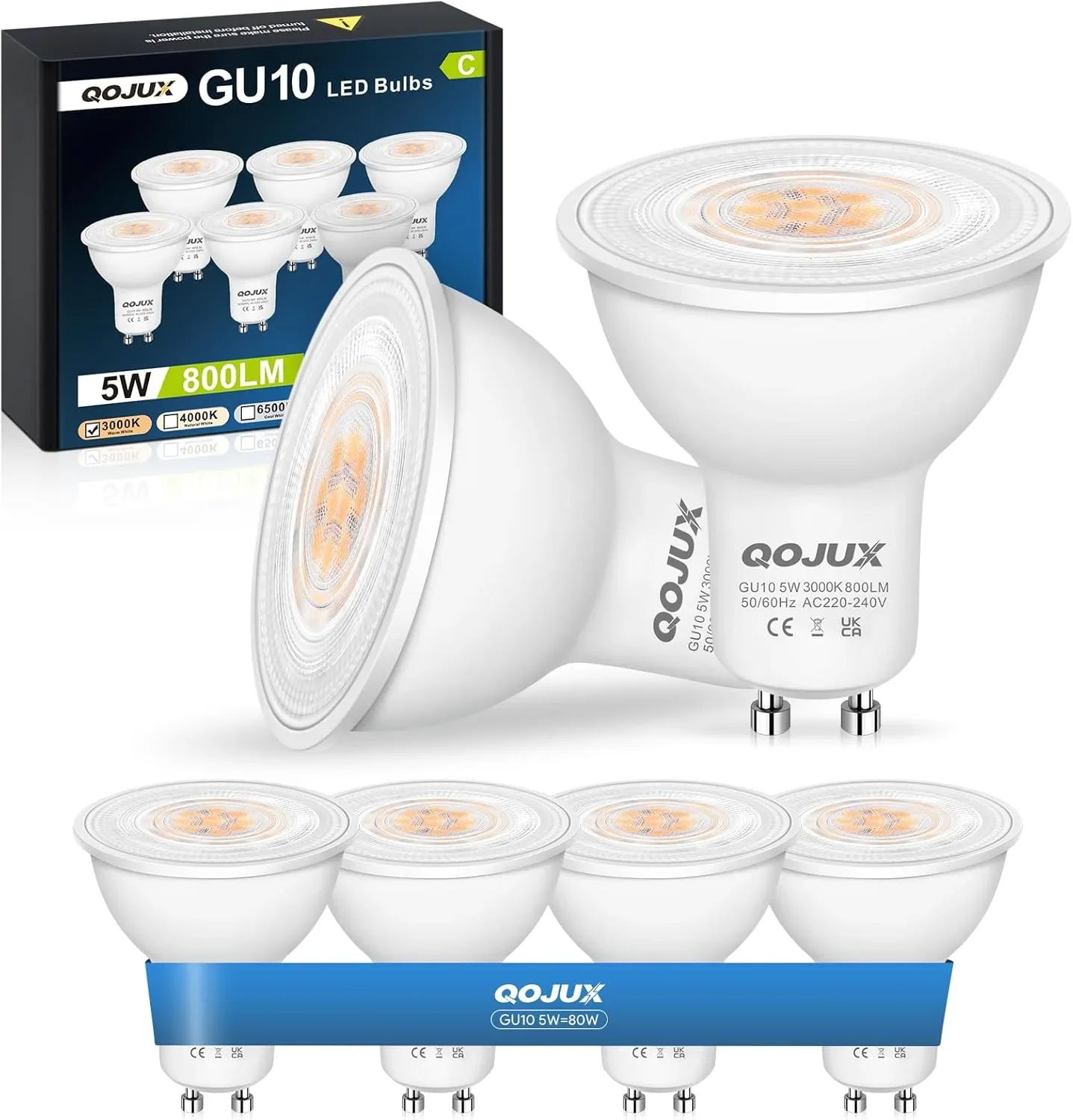 GU10 LED крушки 5W, 800 lm, 3000K (топло бяла) – 6 броя