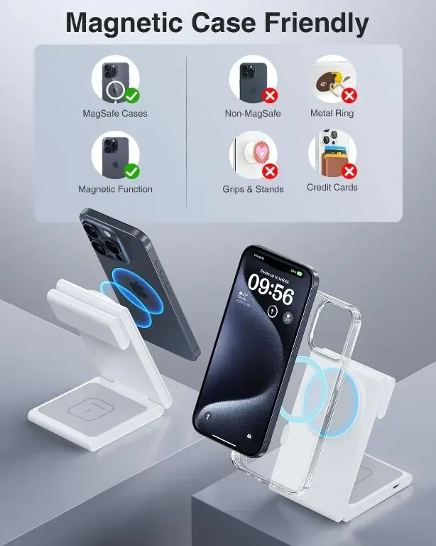 Houflody 3 в 1 Магнитна безжична станция за зареждане 20W за iPhone 15/14/13/12, Apple Watch,AirPods — снимка 3