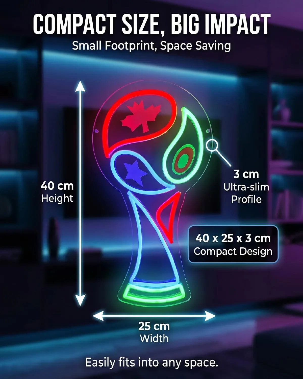 Смарт LED неон надпис/декор купа за световното 2026 – RGB, USB захранване, димиране и монтаж — снимка 3