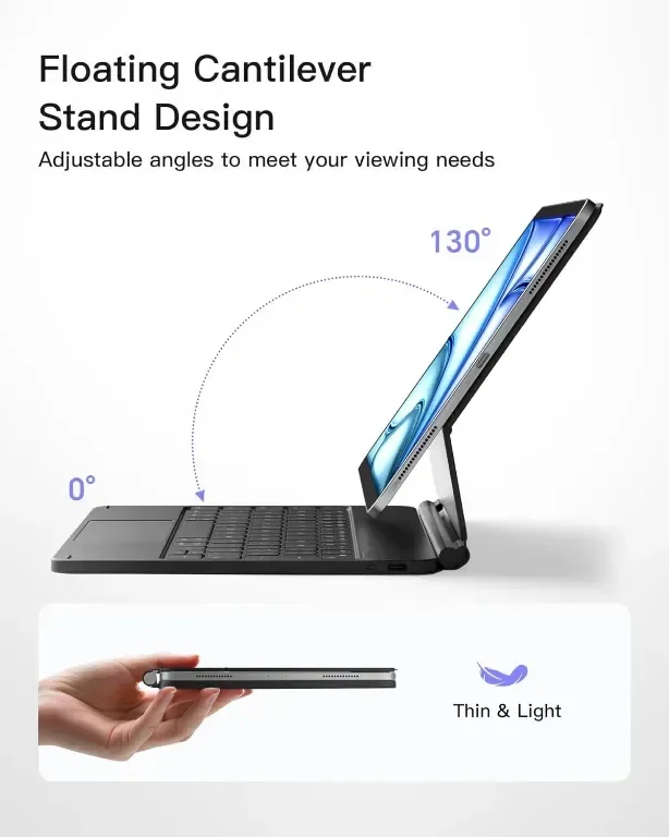 Калъф с магнитна клавиатура Inateck за iPad Air 11 Inch 2024 M2, 7 цветна подсветка тракпад, KB09119 — снимка 2