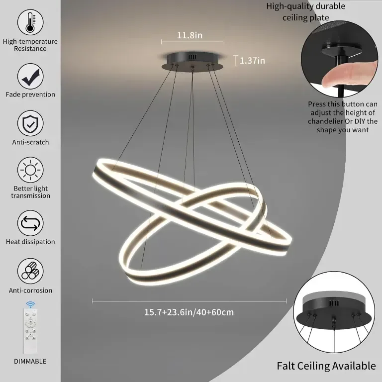 Модерен LED полилей Fordeson, 2 пръстена, димиране, SX-40+60см — снимка 3