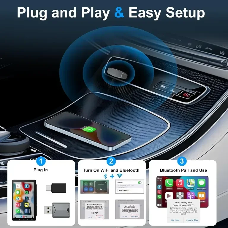 Мини безжичен CarPlay адаптер, конвертиране на кабелен в безжичен CarPlay — снимка 3