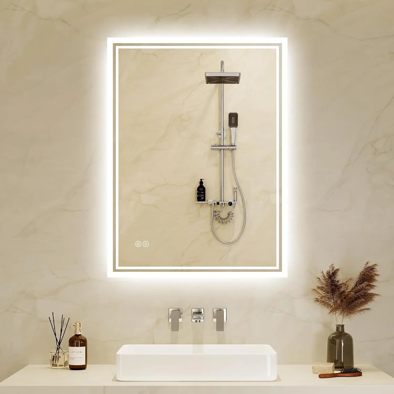 LED огледало за баня с подсветка, анти-мъгла и водоустойчивост IP44, 50х70 см