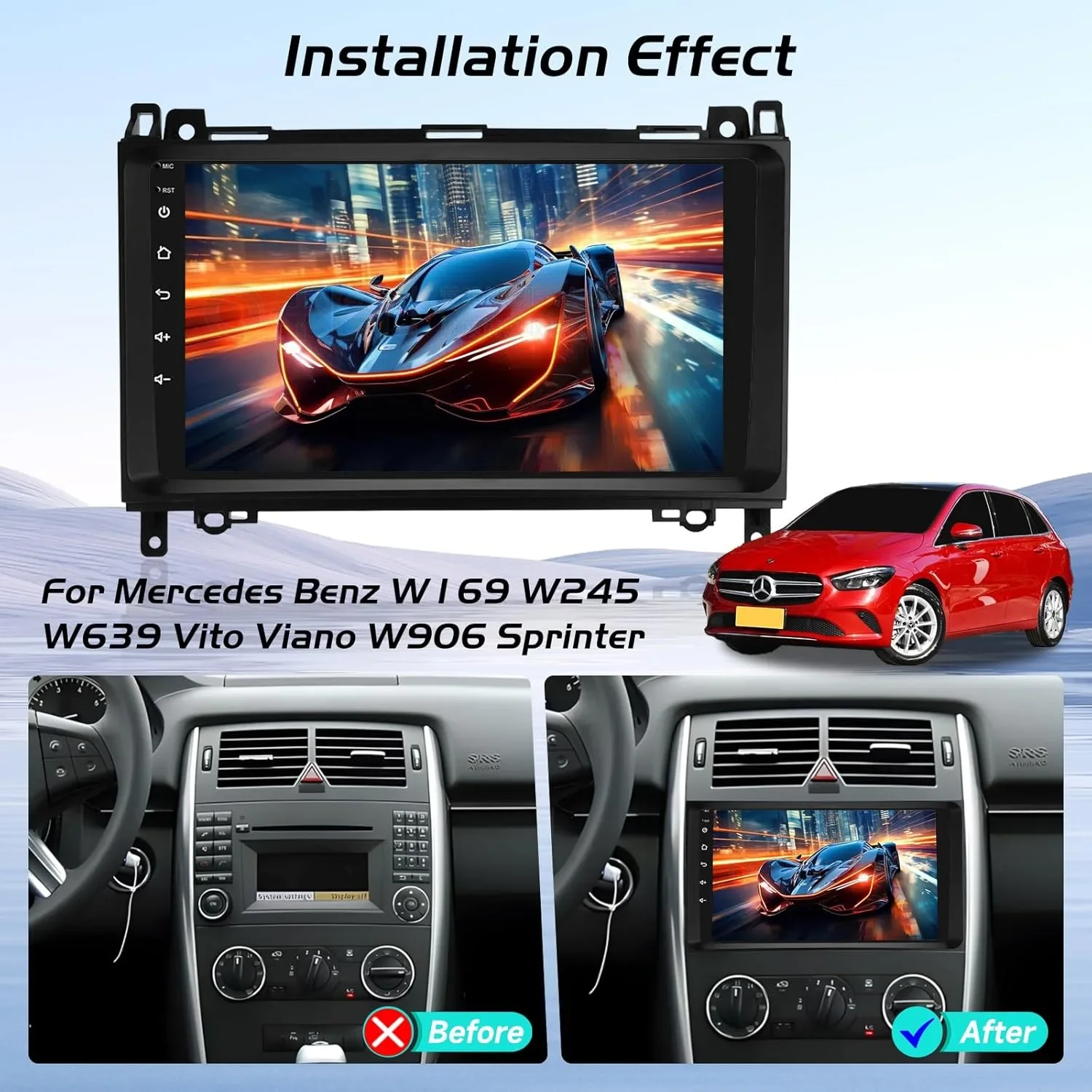 Android мултимедия автомобилно радио 2+64GB с CarPlay за Mercedes W906/Vito, W245/Viano, W639/Sprinter и др. — снимка 2