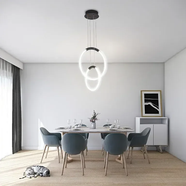 LED полилей Surpars House, модерна таванна лампа, 2 пръстена, регулируеми по височина — снимка 8