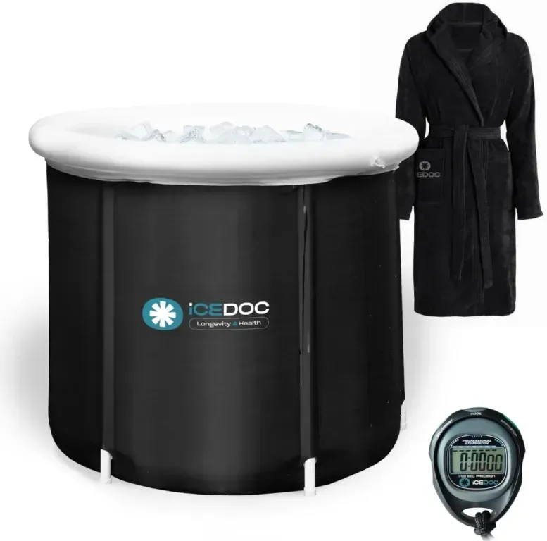 Icedoc Recovery Pod XL, Студена ледена вана със защитен капак, халат за баня с качулка, хронометър