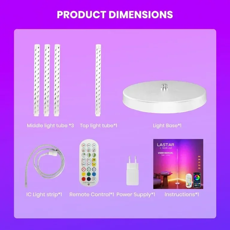 Lastar LED подова лампа, RGB с APP/Remote/Music Sync/48+ режима, бяла — снимка 8