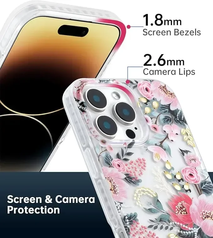 SCORPIFY Калъф за iPhone 16 Pro Max, сладко прозрачно покритие с цветя и златни акценти за жени — снимка 2