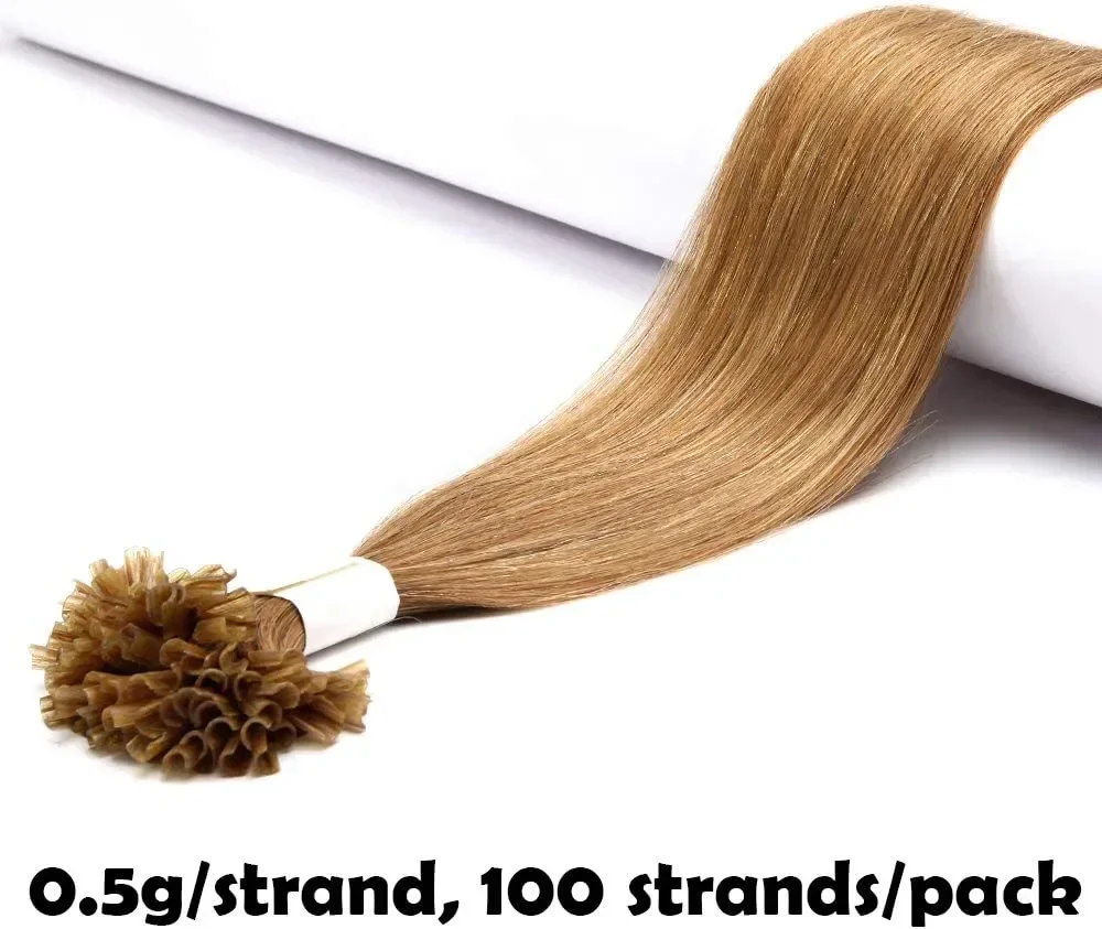 40 см човешка коса екстеншъни U-tip с кератин – 100% Remy, 0.5g x 200 нишки, 100g (прави) Pre Bonded — снимка 3