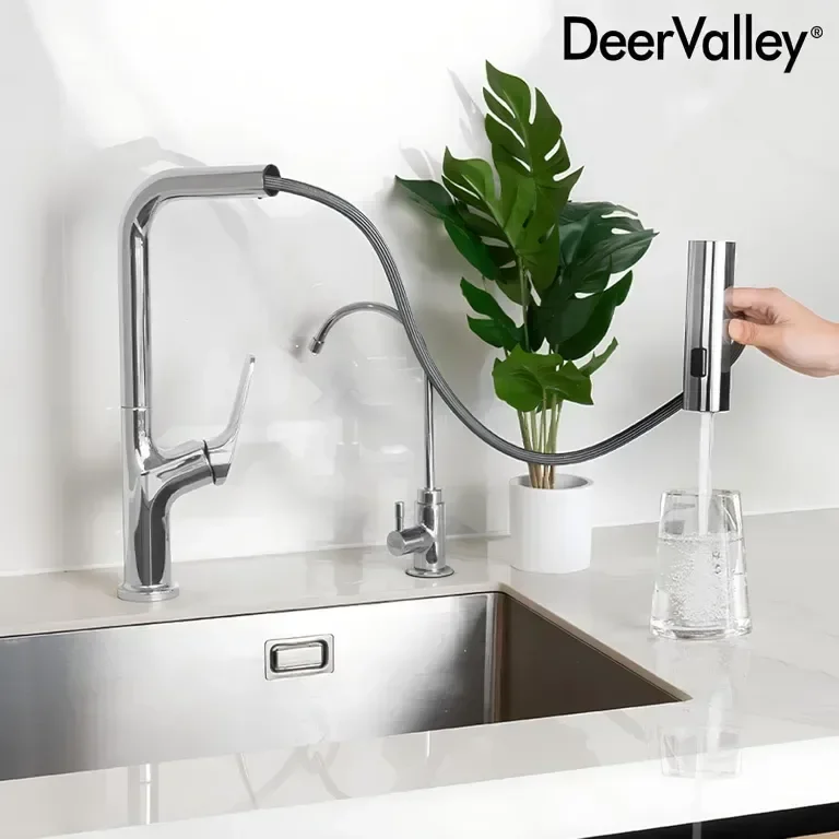 DeerValley Waterfall Кухненски кран за мивка с една дръжка и издърпваща се пръскачка с 3 режима — снимка 4