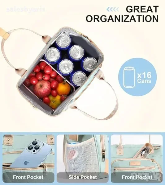 YESBAG Изолирана Чанта за Обяд за Жени, Практична и Здрава, Синя — снимка 2