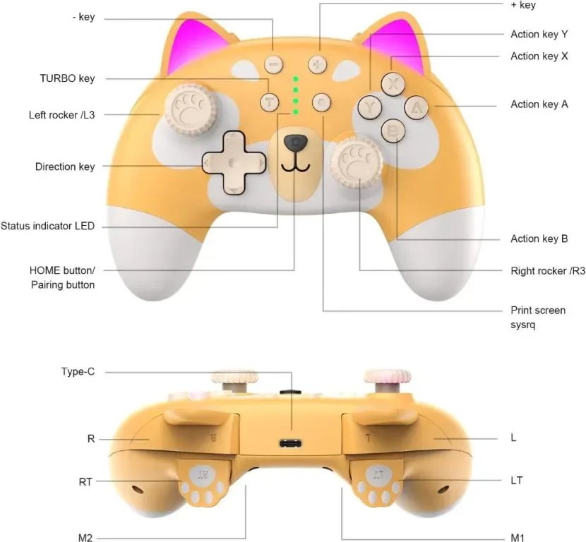 STOGA Cute Puppy Switch Controller - Безжичен Gaming Pro контролер за PC, Switch OLED и Switch Lite — снимка 4