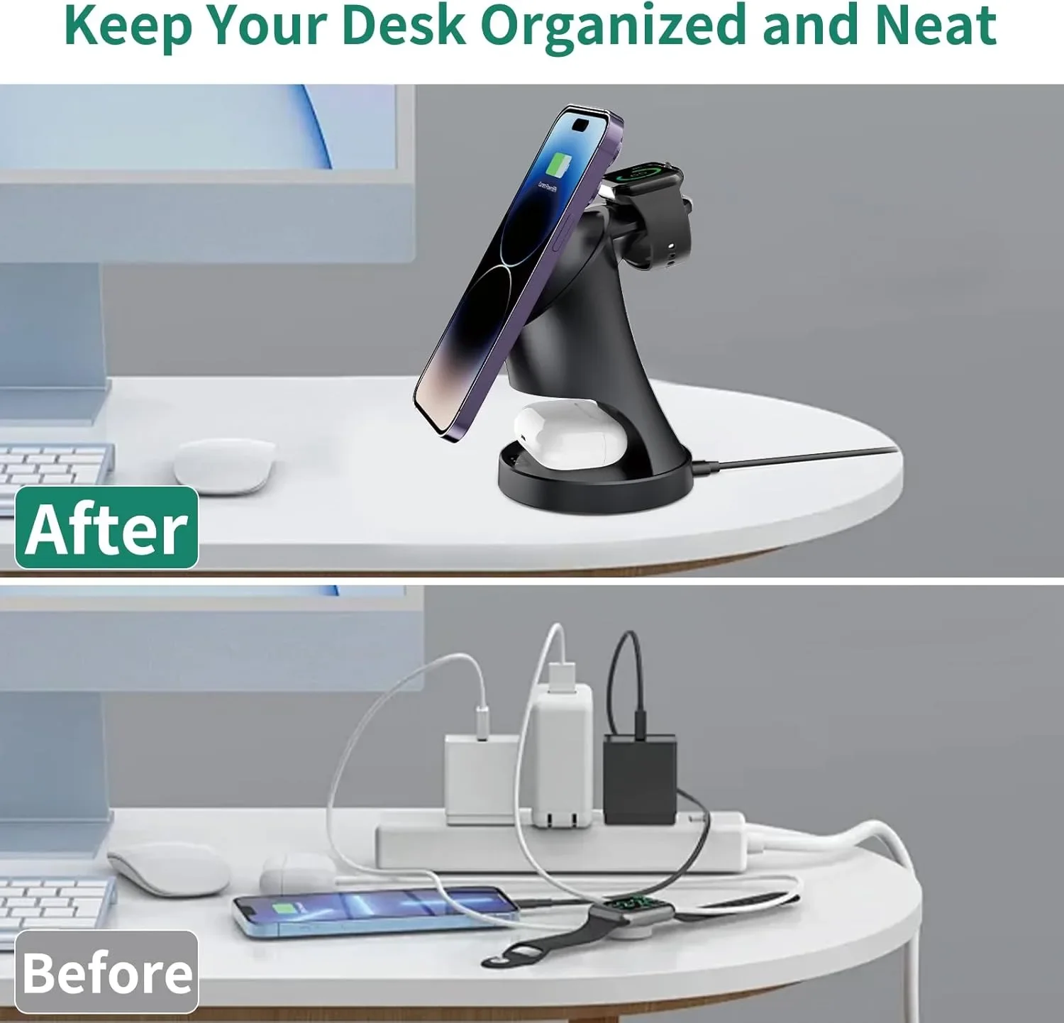 3-в-1 магнитно безжично зарядно за iPhone/iWatch/AirPods до 15W — снимка 5