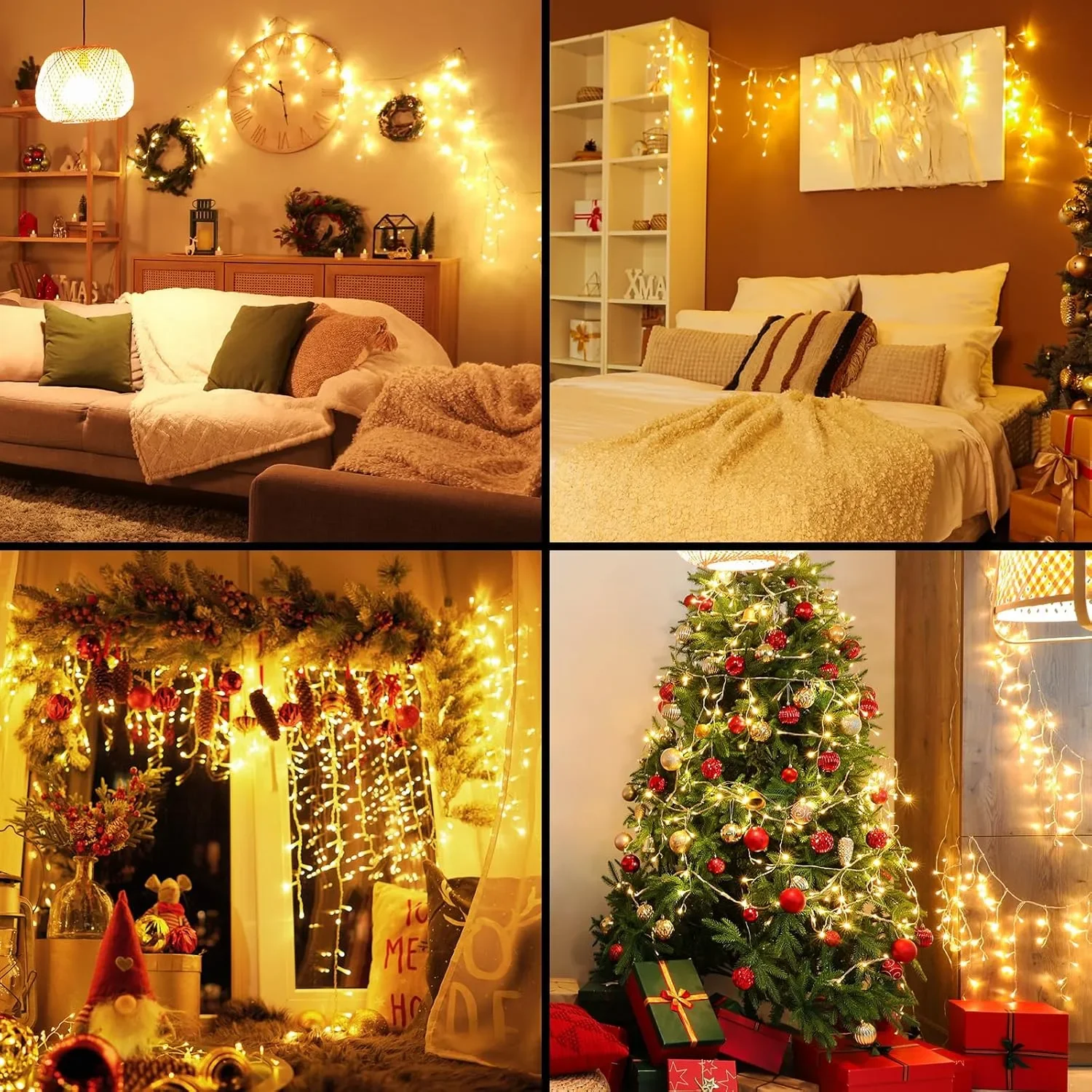 Коледни LED лампички Coanto Icicle за външен монтаж, 10 м, 400 LED, 80 капки, 11 режима + дистанционно — снимка 7