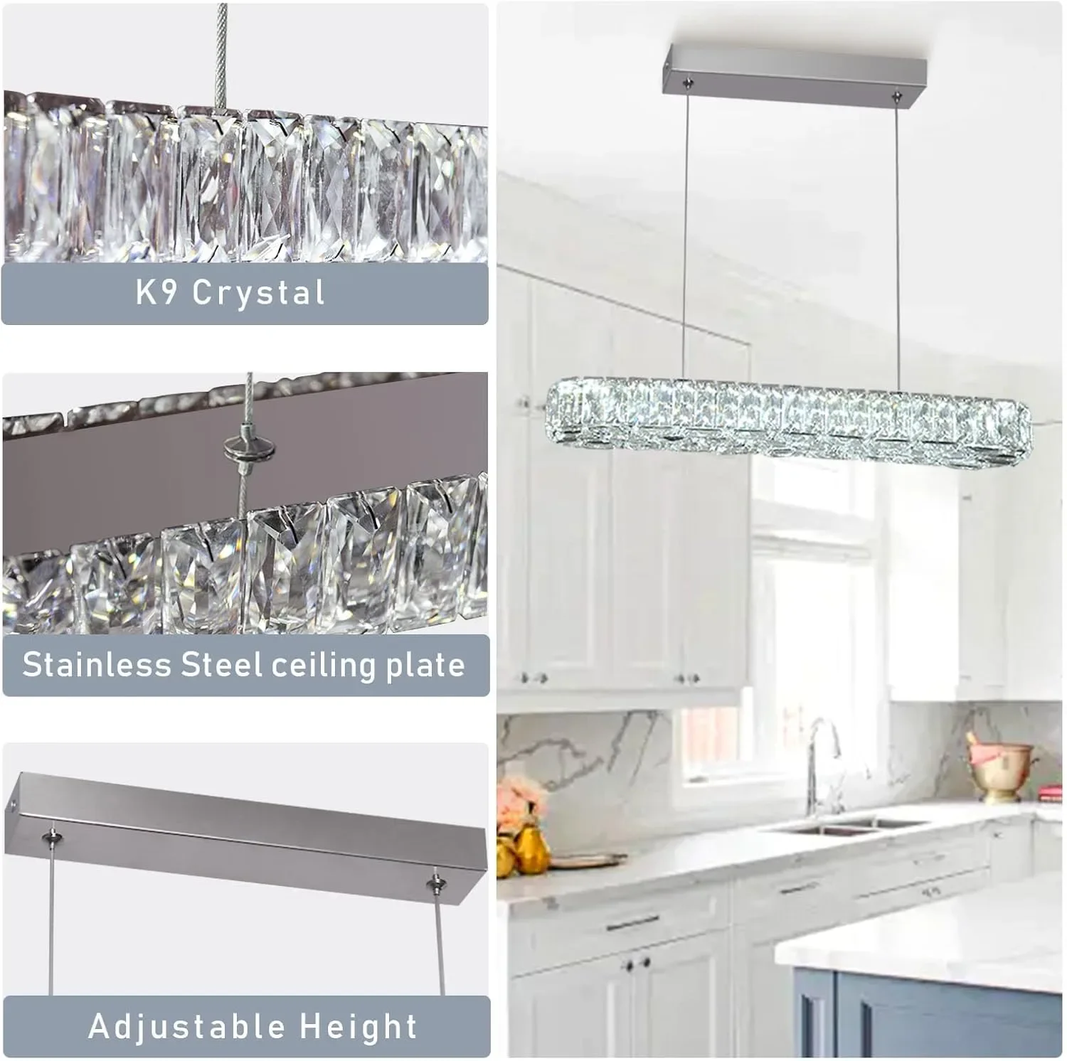 Кристален LED пендел 25W 6500K, висящ полилей за кухня, трапезария и хол — снимка 7