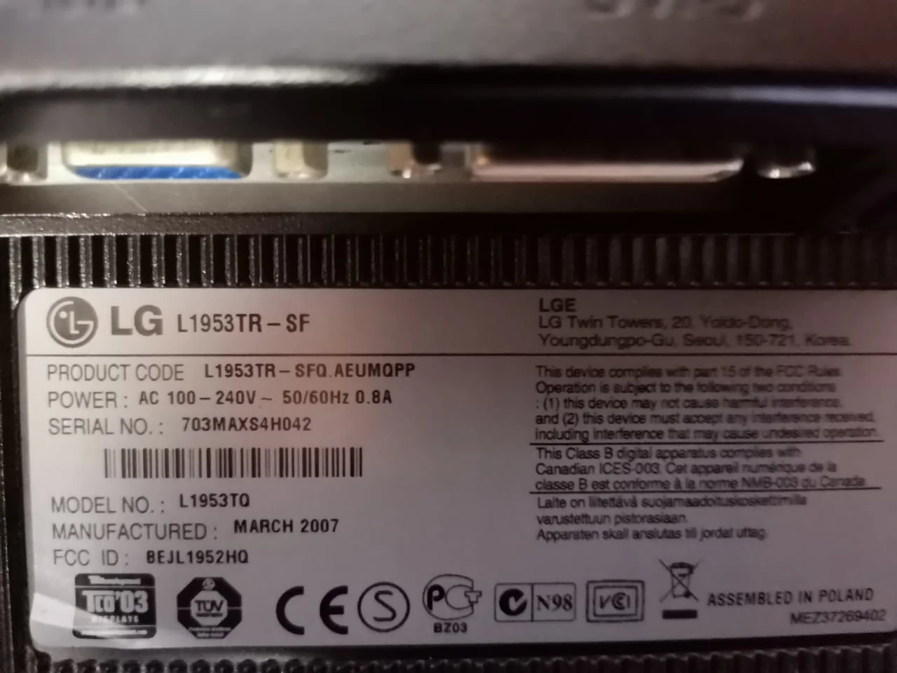LG L1953TR-SF Monitor — снимка 9