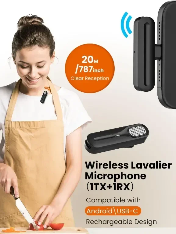 USKEYVISION комплект за Vlogging, безжичен петличен микрофон, 150 см — снимка 4