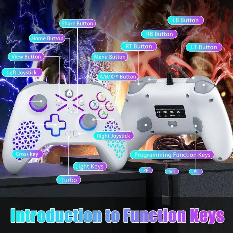 Gamrombo кабелен контролер за компютър с RGB, вибрация, програмиране, турбо 3,5 мм аудио — снимка 4